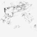 <p>Hiro Sakaguchi<br /> <em>Boat with Hibachi and Rubber Band Engine</em><br /> 2009<br /> Graphite, ink, and watercolor on paper<br /> 36" x 48"</p>