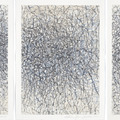 <p>Natalie Alper<br />January #5, January #6, December #1 (triptych)<br />2009<br />mixed media on iridescent ground, on paper<br />16" x 12" each﻿</p>